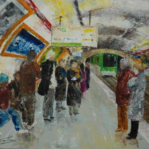 Dans le métro. Huile sur toile, 45 x 55 cm, 2009. Ce tableau n'est plus disponible à la vente